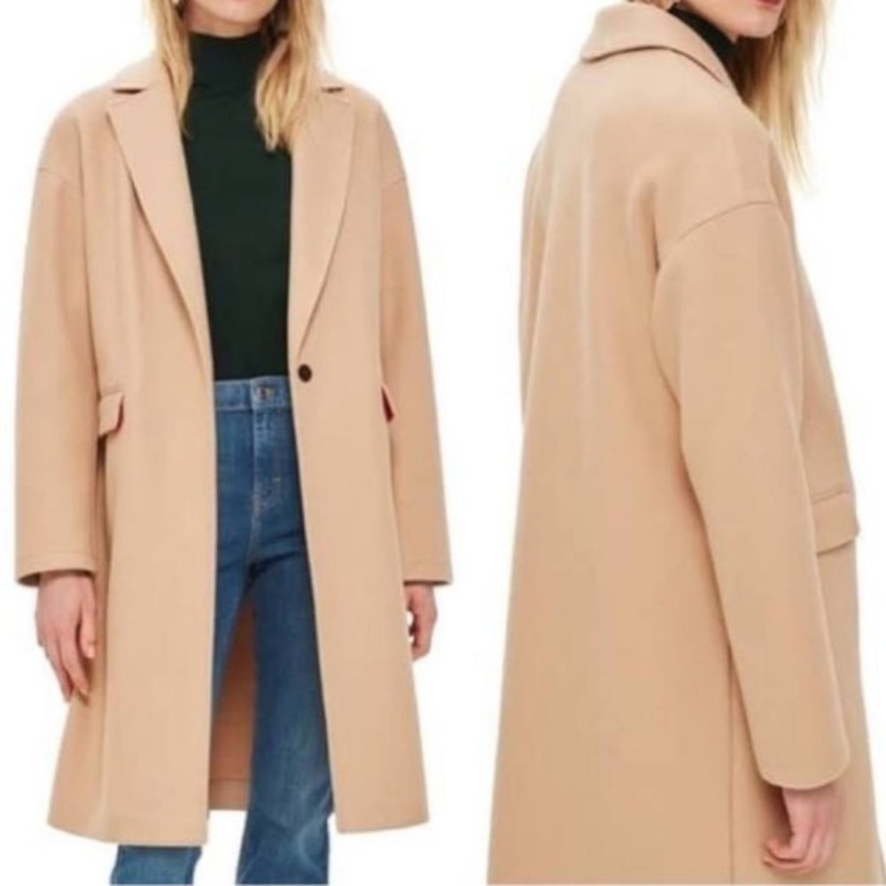 Topshop Size 6 Tan Camel Wool Blend Classic Coat